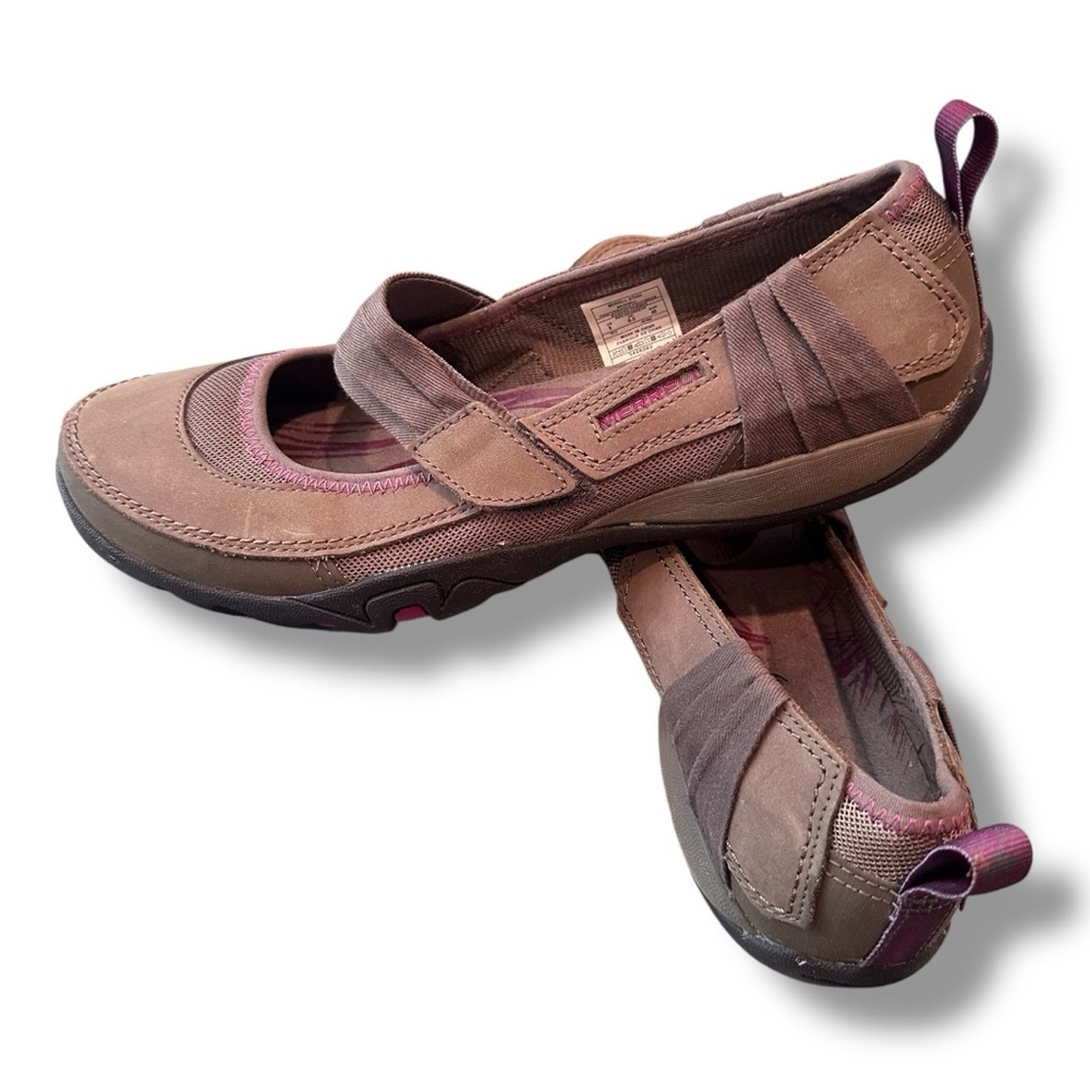 Merrell Women's Mimosa Stone Mary Jane Flats Brown Purple Leather Shoes - Size 9